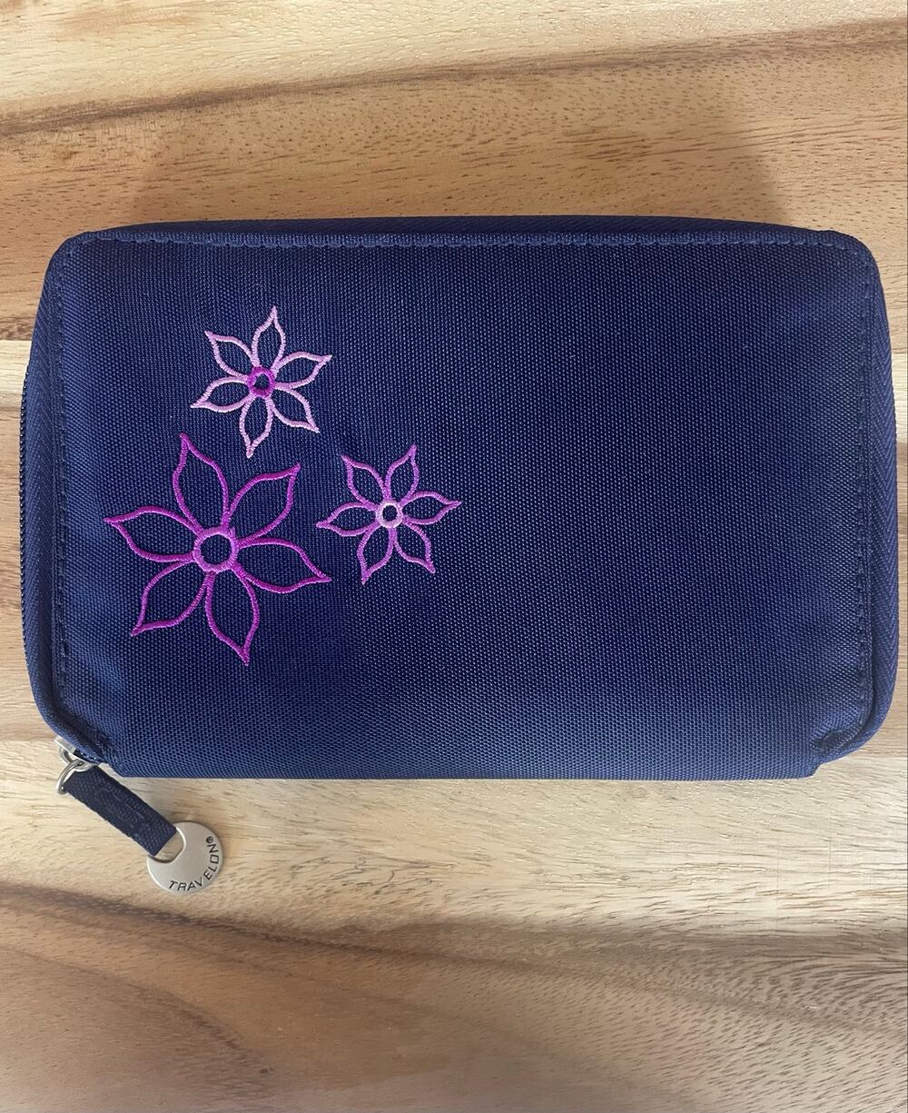 Travelon RFID Blocking Passport Wallet Navy Blue Floral Travel Organizer NWOT